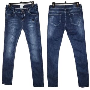 Asos maternity distressed medium wash skinny jeans.  Size 6. Ribbed panel.